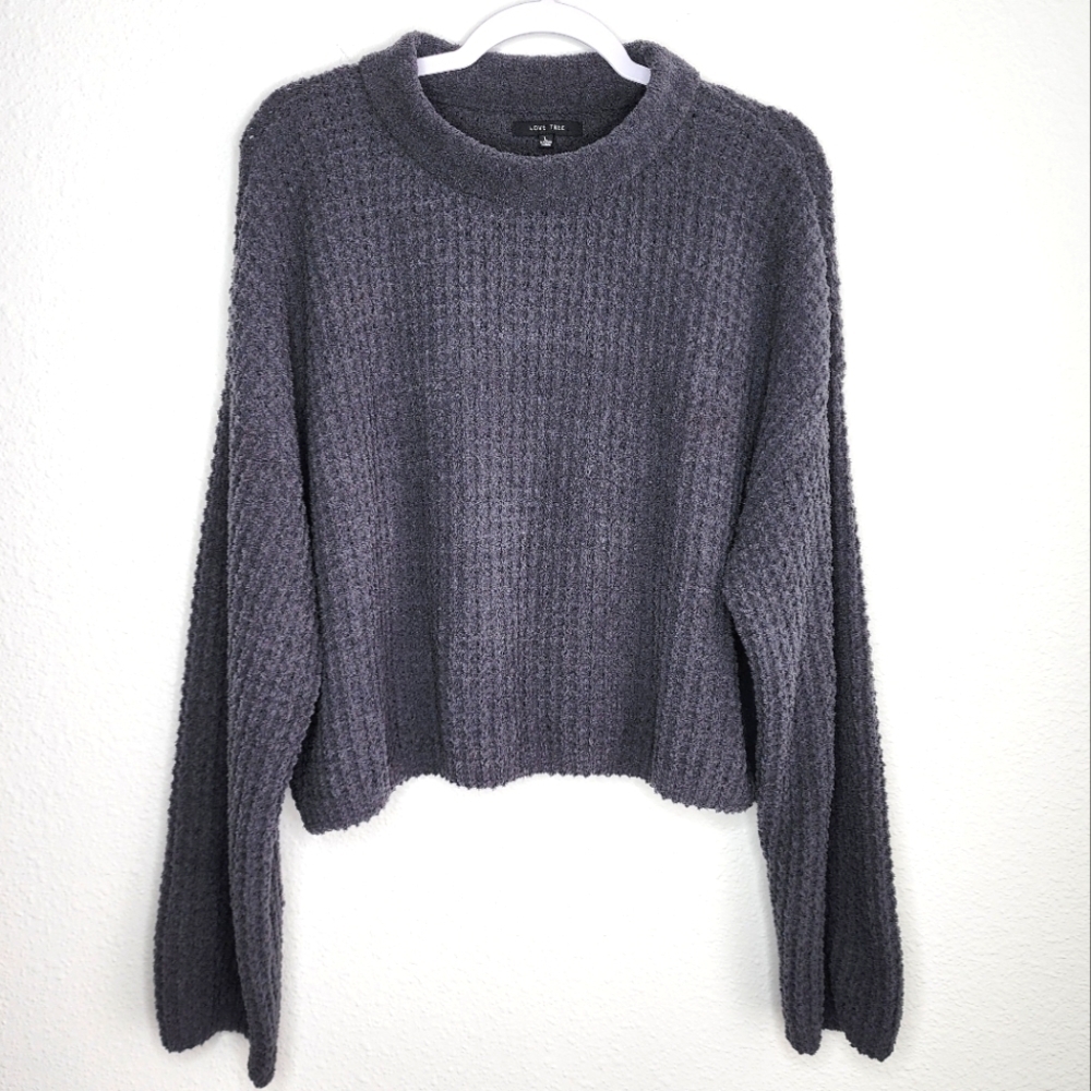 Love Tree Sweater Oversized Mock Neck Dark Gray Large